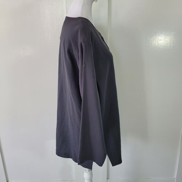Eileen Fisher Size M 100% Wool Long Sleeve Button Up Tunic Top Gray Mature - Picture 2 of 7